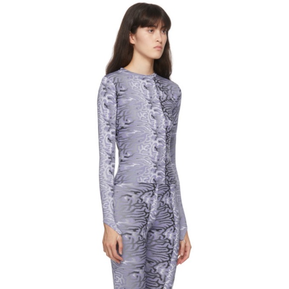 MAISIE WILEN BLUE GRAY WHITE BRAIN PRINT BODY SHOP LONG SLEEVE T-SHIRT TOP - Picture 9 of 10